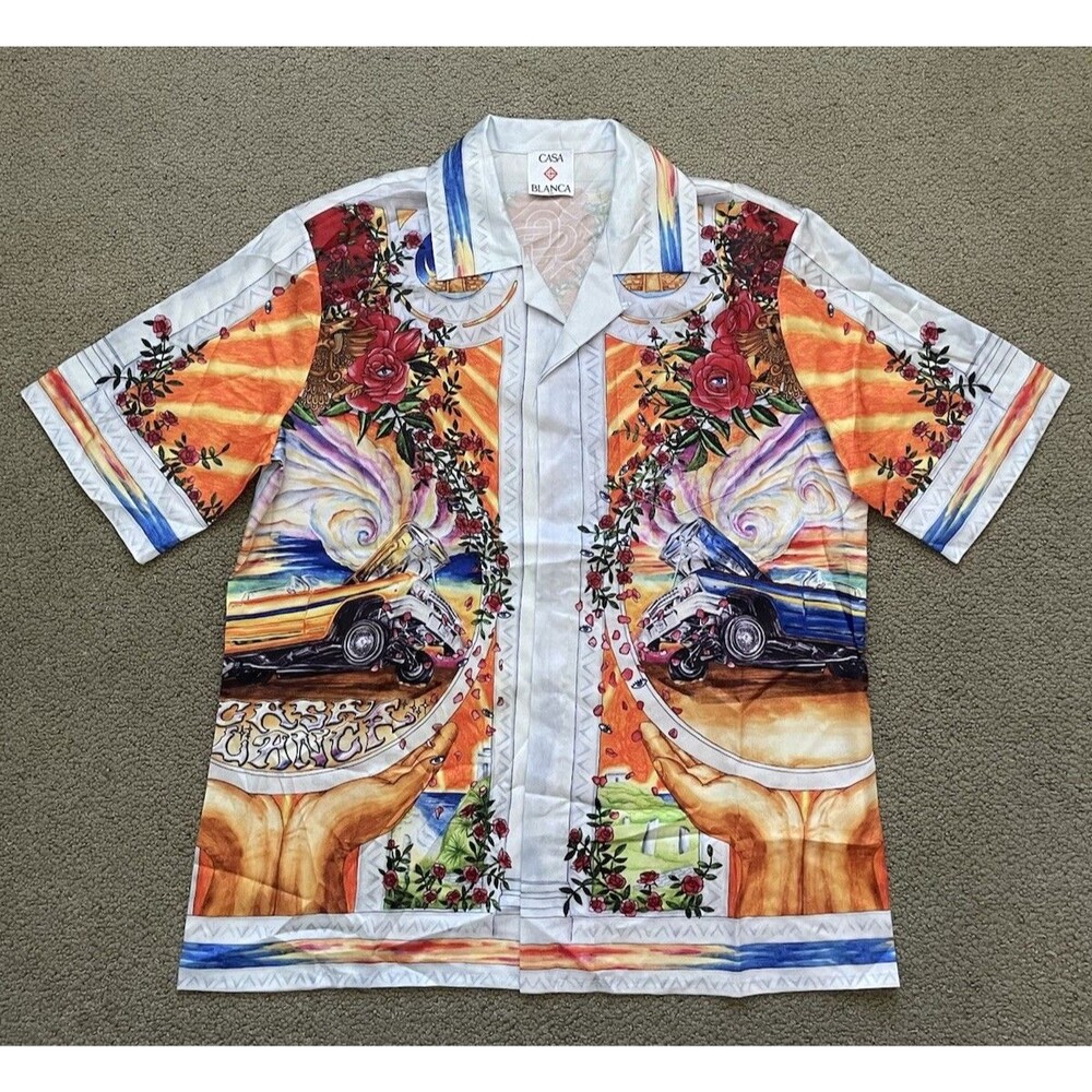Casablanca Low Rider Silk Shirt Mens L Short Sleeve Camp Collar Made Italy